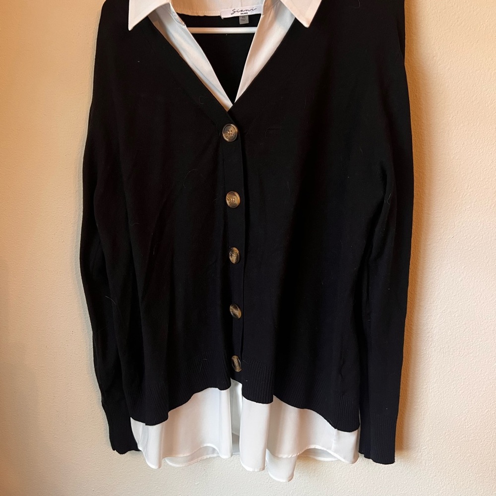 Susan Graver Black Cardigan with White Layered Look